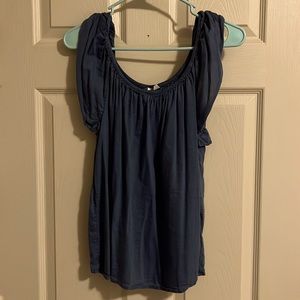 Gap Blouse, Thin, Warm Weather Short Sleeve, Deep Grayish Blue
